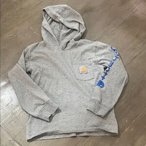 Carhartt Gray Hoodie with Blue Sleeve Logo